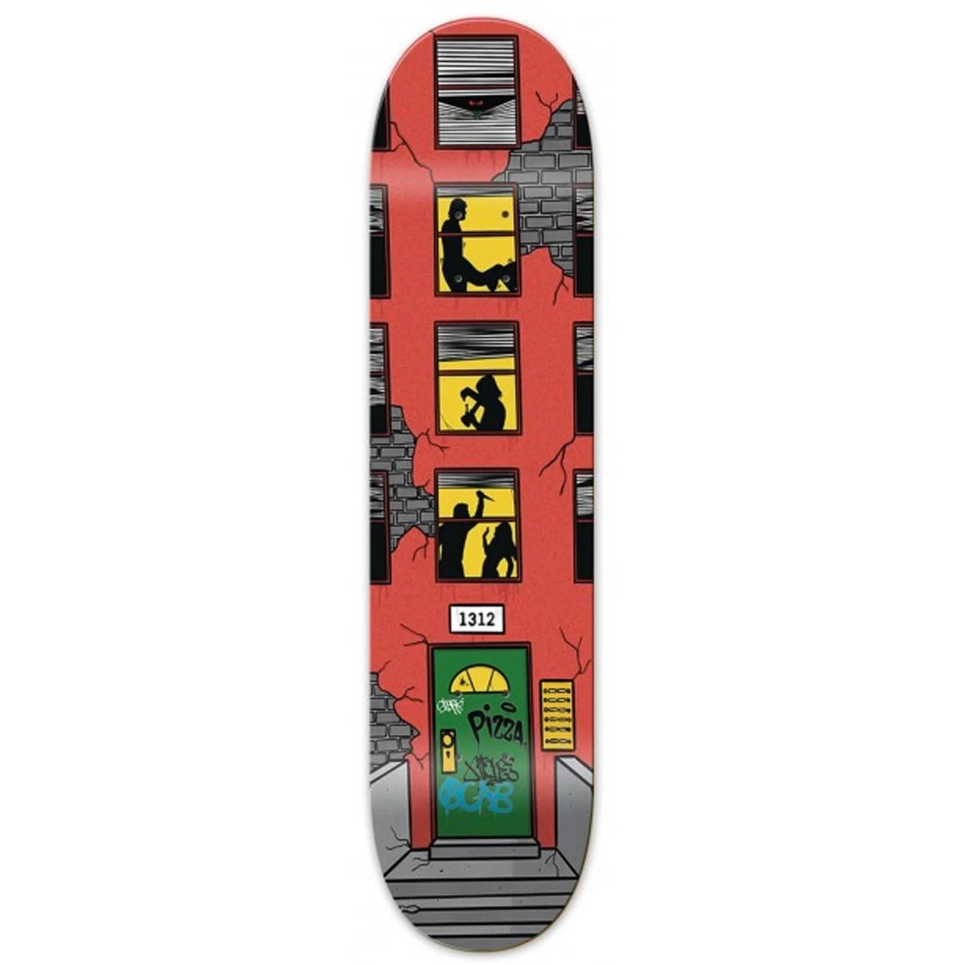 Deck Pizza Neighbors 8.375" en érable 7 plis Resin-7 Epoxy. Concave medium, stabilité et pop durable. Grip offert chez Le Père Skateur.